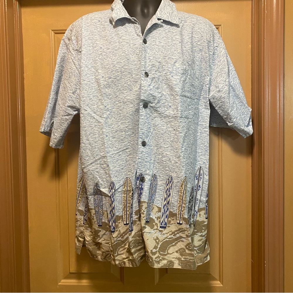 Men’s Design for Him surfboard Hawaiian button down shirt sz XL